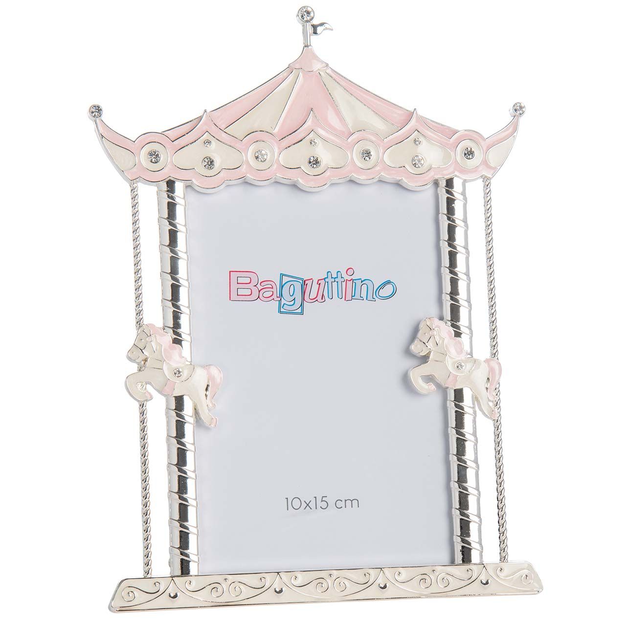 PORTAFOTO 10x15 IN SIVER PLATED A TEATRO CON CAVALLINI ROSA
